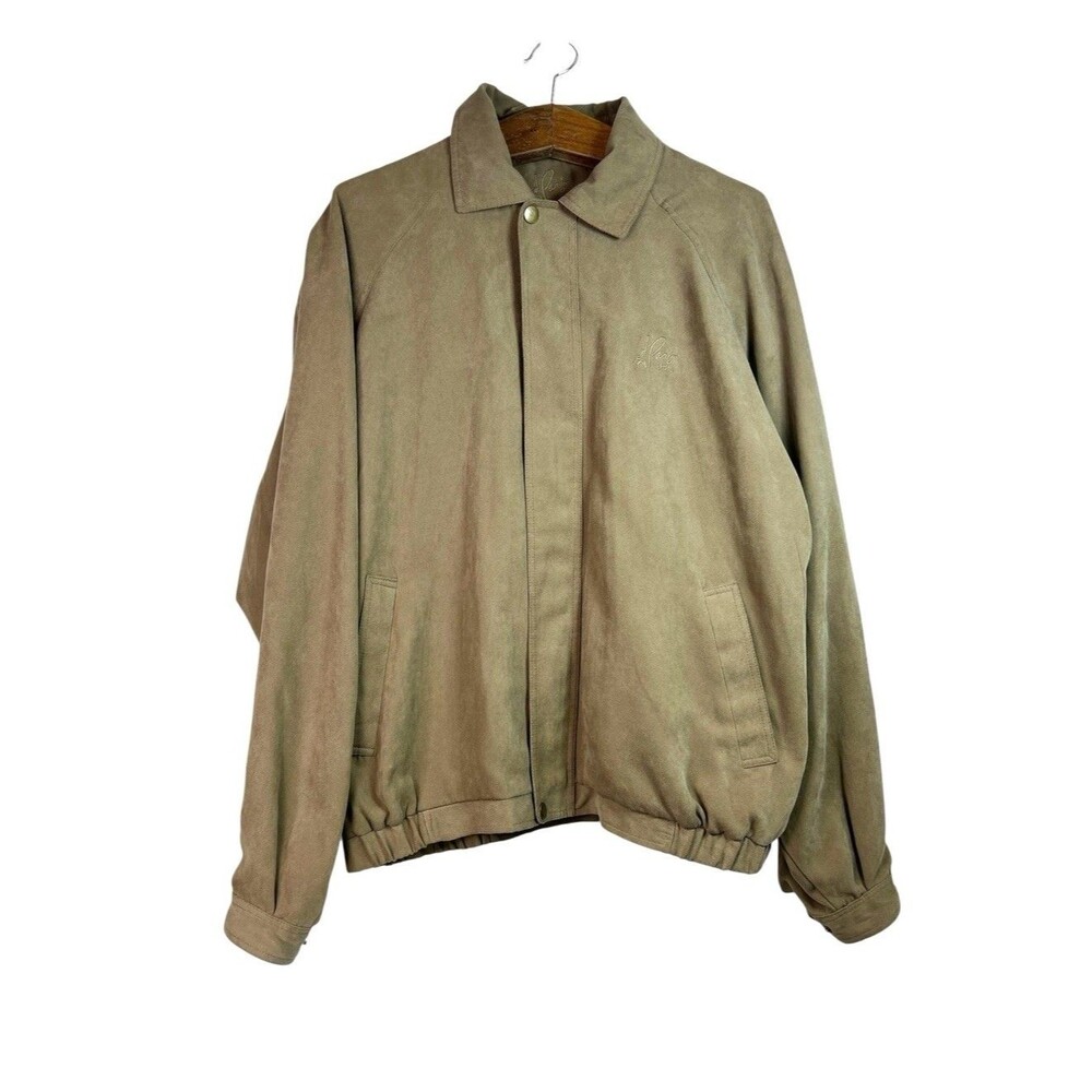 Vintage 90s Paris Las Vegas Suede Tan Full Zipper Jacket Mens Size XL Polyester - Picture 1 of 12